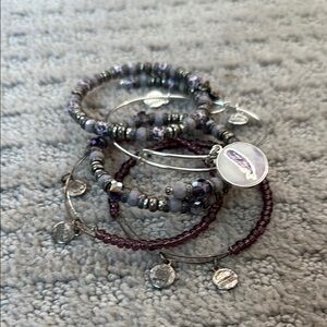 Alex and Ani Purple and Silver Charm Bracelet Set